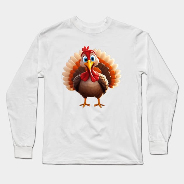 Cute Thanksgiving Turkey Long Sleeve T-Shirt by Little Duck Designs